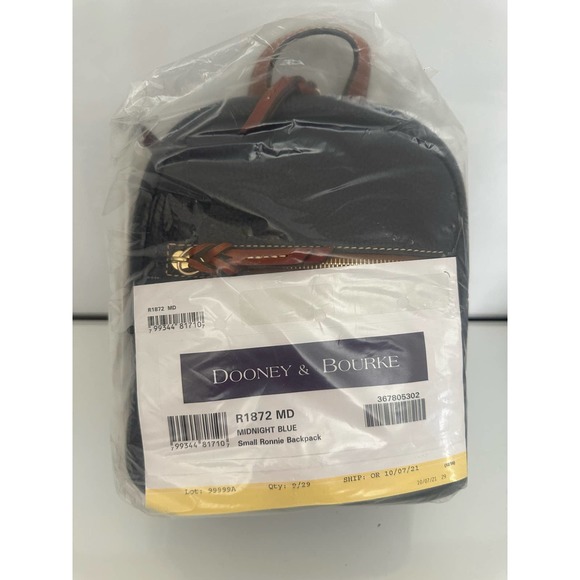 Dooney & Bourke Handbags - NWT Dooney & Bourke Small Ronnie Backpack Midnight Blue Pebble Grain Letter